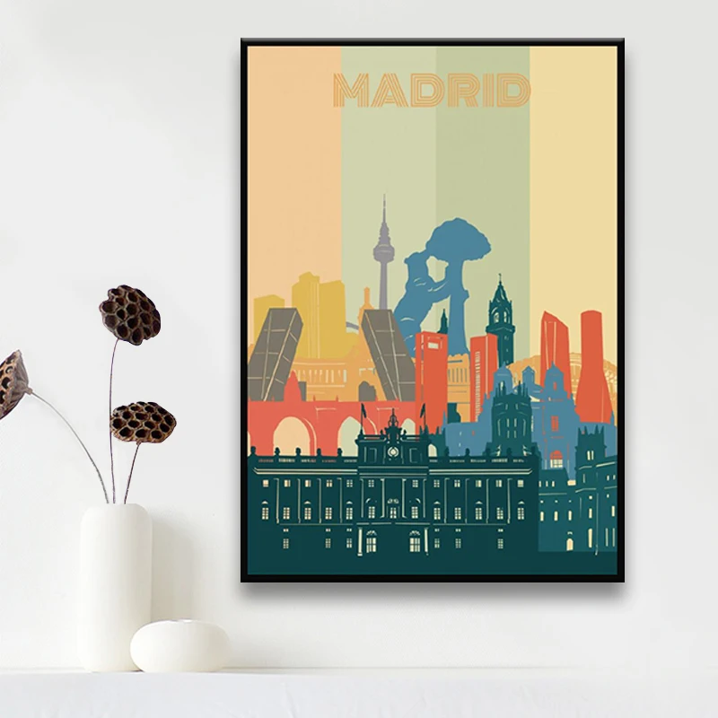 Городской городской пейзаж в стиле ретро Мадрид холст живопись Художественная