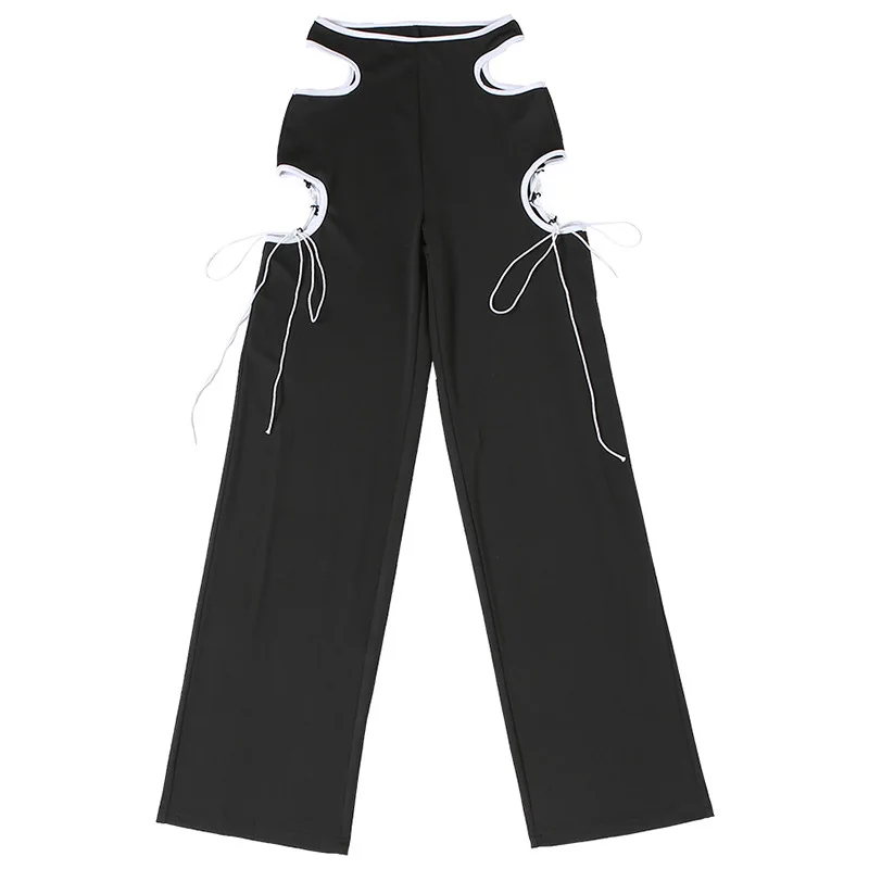 

Women Streetwear Gothic Pants Women Bandage Black Trousers Hollow Out Party Pants Women High Waist Casual Harajuku Goth Pants