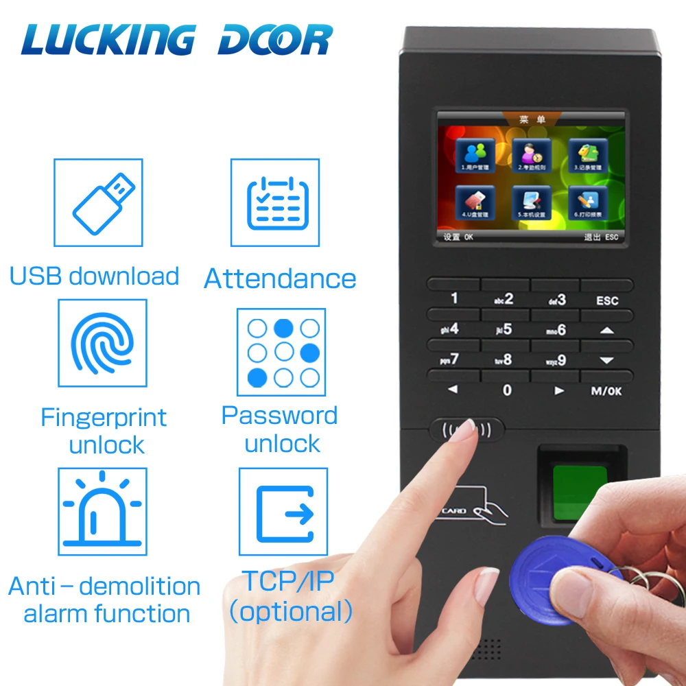 2.8inch 125Khz RFID Biometric Fingerprint Time Clock Access Control Keypad Electronic USB TCP/IP RS485 Attendance 2000 User |