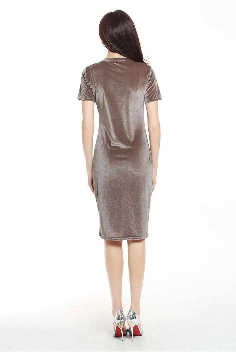 

Ladies wear long dresses every day Summer new style swan gold velvet round neck shortsleeve dress pencil skirt Sexy and charming