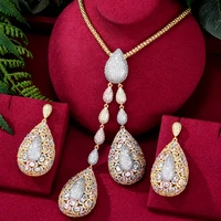 siscathy color mixing waterdrop pendant necklace earrings jewelry set fashion luxury inlay micro zircon dinner dress accessories