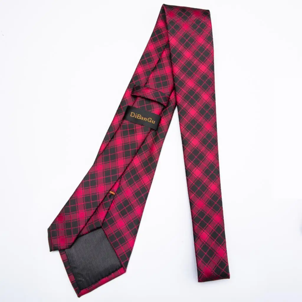 Модный мужской галстук красный черный в клетку Свадебный для мужчин Hanky запонки