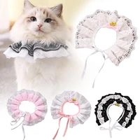 cat kitten flower lace bow bell collar string bib necklace neck strap pet supply laceflower pet neck decor collar with bell
