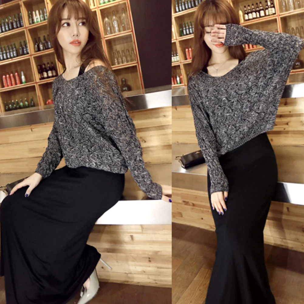 Женский трикотажный комплект из двух предметов однотонный пуловер с длинным