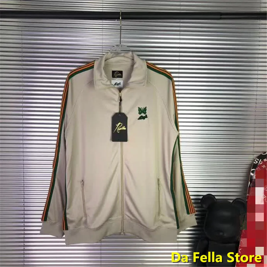 

Beige Needles Jackets 2020 Men Women Butterfly embroidery Logo Needles Coats High Quality Sleeve side Patchwork Jackets AWGE