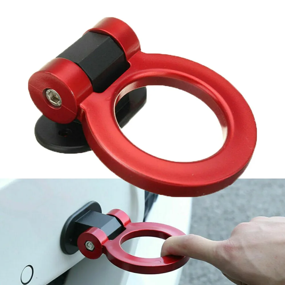 

1pc Universal Car Ring Track Racing Style Tow Hook Look Decoration Red ABS Paste Type Parts Exterior Accessories