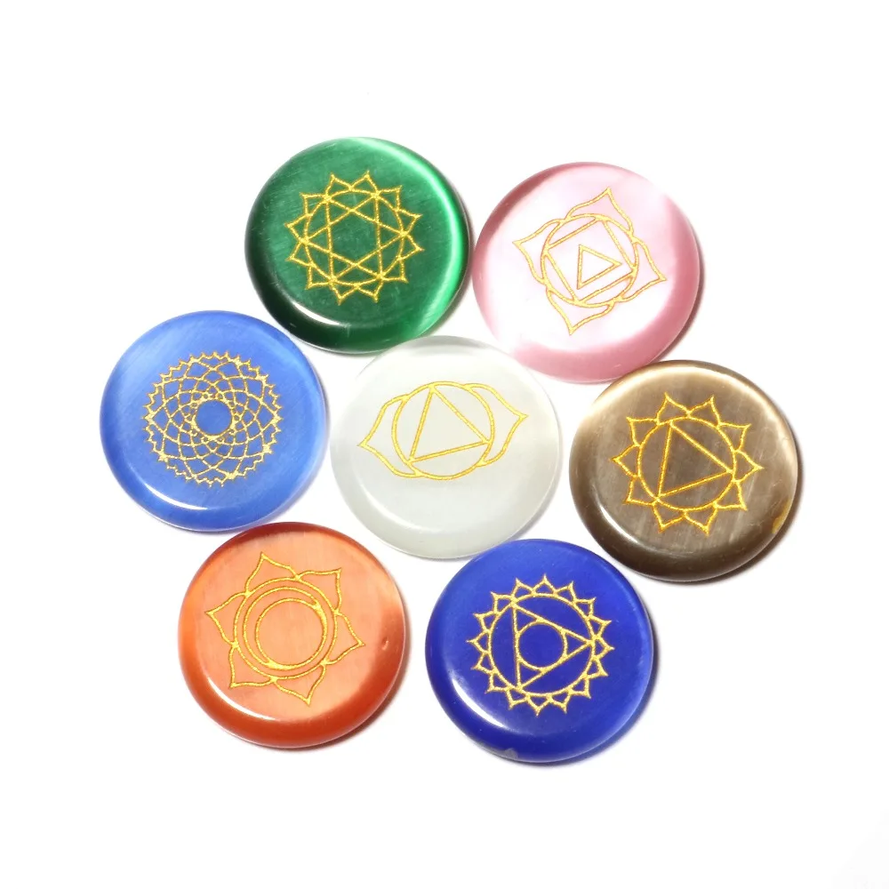 Оптовая продажа 7 шт чакра камни с гравировкой символов полированный ладони