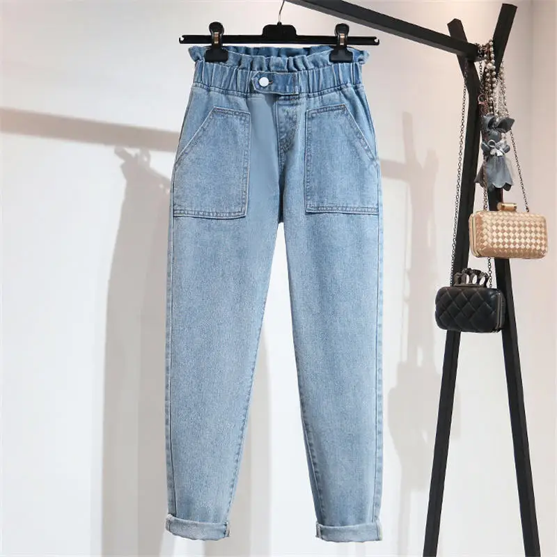 Винтажные джинсы для женщин в стиле бойфренд эластичные шаровары с высокой