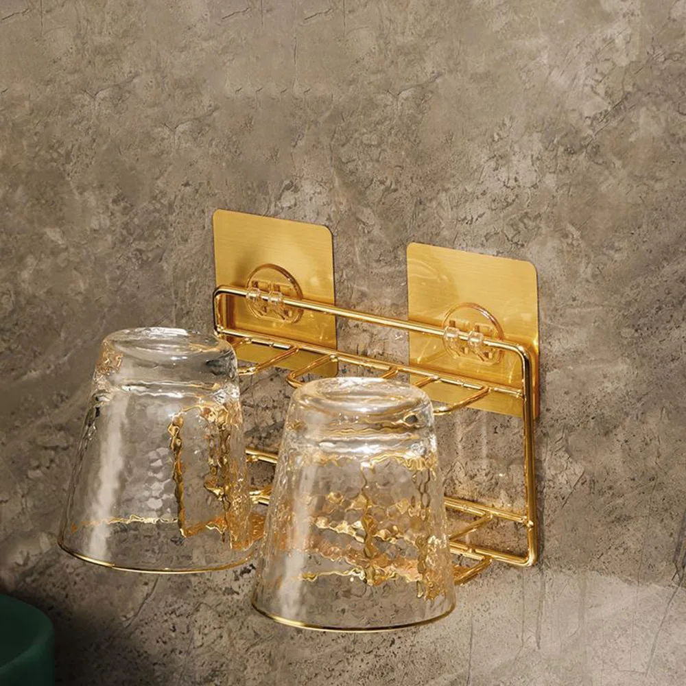 

Toothbrush Holder Bathroom Shelf Organizer Stainless Steel Wall Mount With Hooks Punch-free Fast Drainage Storage Rack