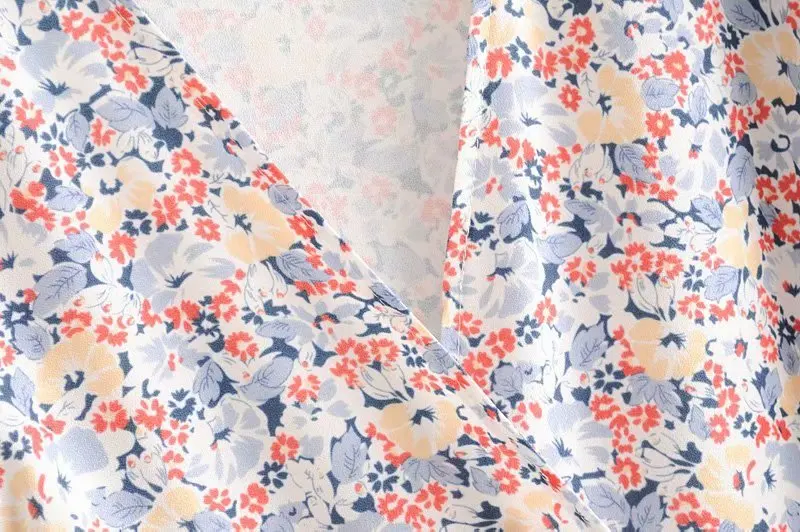 Bazaleas Vintage V Neck Wraywomen midi dress France colorful Floral Print women Fashion sashes short sleeve vestido | Женская одежда