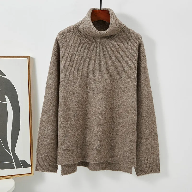 

Pull femme autumn winter casual turtleneck loose knit shirt sweater long sleeve solid pullover sweaters women