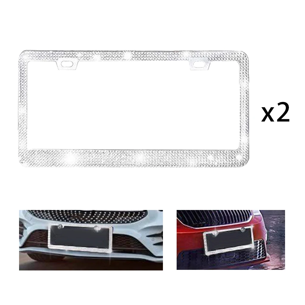

2pc License Plate Frame Women Gifts Diamond Stainless Steel Sparkly Car License Frame
