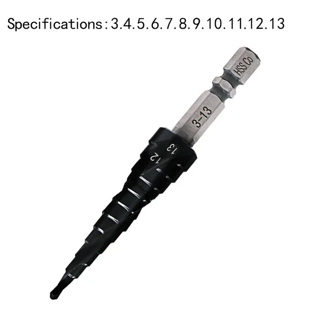 

HSS CO M35 TiALN HRC89 3-13mm Hex Shank Spiral Groove Step Drill Bit for Stainless Steel Metal Hole Saw Tool