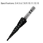 Спиральное ступенчатое сверло HSS CO M35 TiALN HRC89, 3-13 мм, с шестигранным хвостовиком, для отверстий из нержавеющей стали и металла