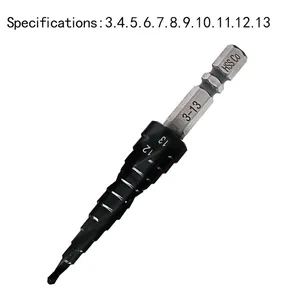 Спиральное ступенчатое сверло HSS CO M35 TiALN HRC89, 3-13 мм, с шестигранным хвостовиком, для отверстий из нержавеющей стали и металла