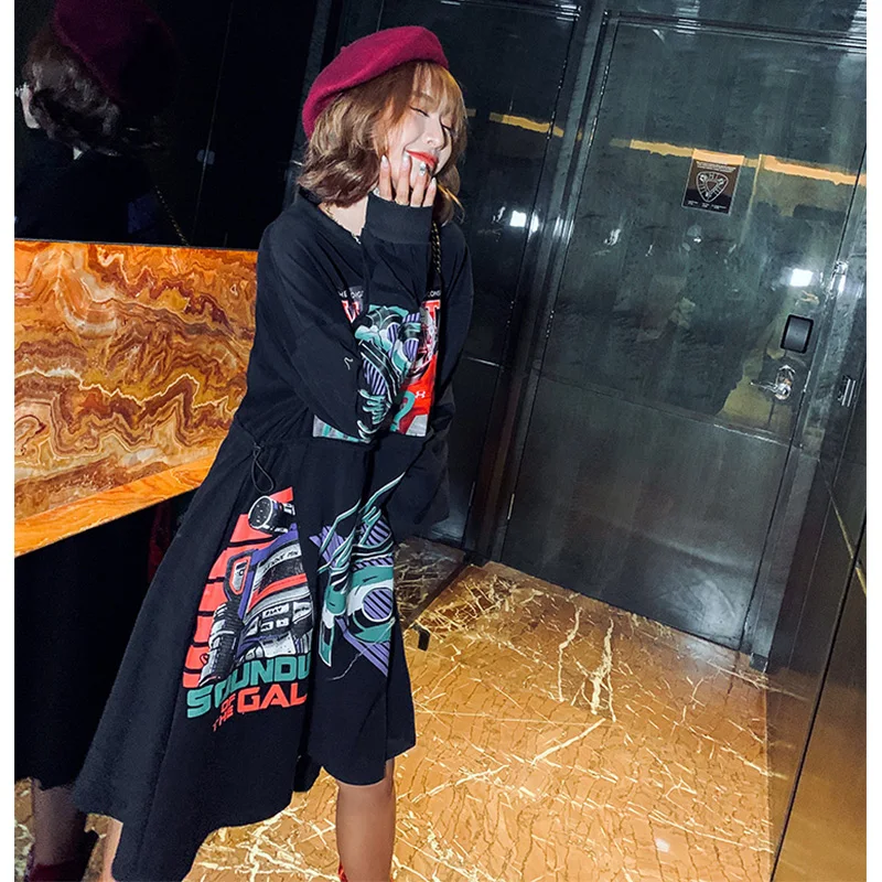 2020 осенние платья с длинным рукавом модные женские мультяшным принтом и