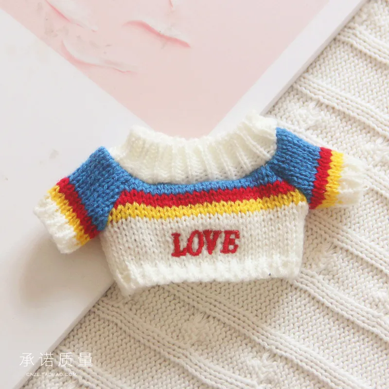 

20cm Star Idol Doll's Blue White Red Stripe Hat LOVE Sweater Jeans Suit Star Idol Doll Replaceable Clothes Accessories(No Doll)