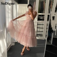 sodigne blush prom dresses 2022 new pleated tulle short evening dresses strapless a line formal party gowns