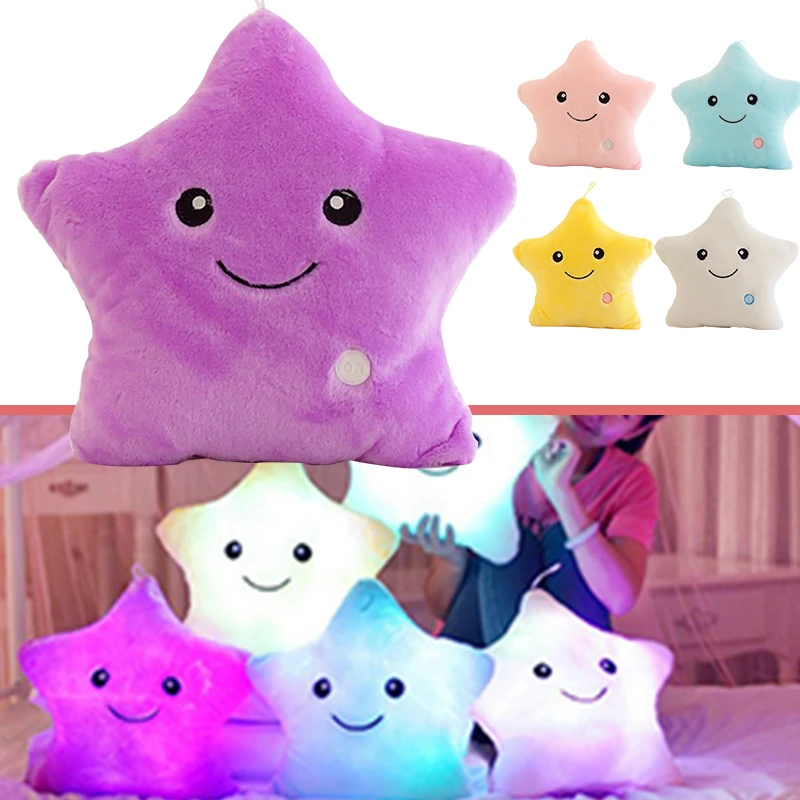 

1 X 35CM Luminescent Pillow Glowing Colorful Stars Cushion LED Light Plush Soft Stuffed Sofa Cushions Toy Gift for Kids Children