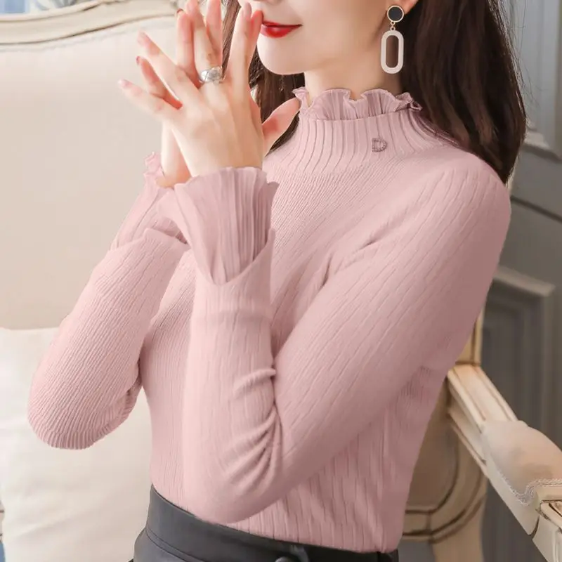 Sueter Mujer Invierno 2021 Knit Sweater Women Turtleneck Winter Pullovers Harajuku Solid White Pink Tops 6483 90 | Женская одежда