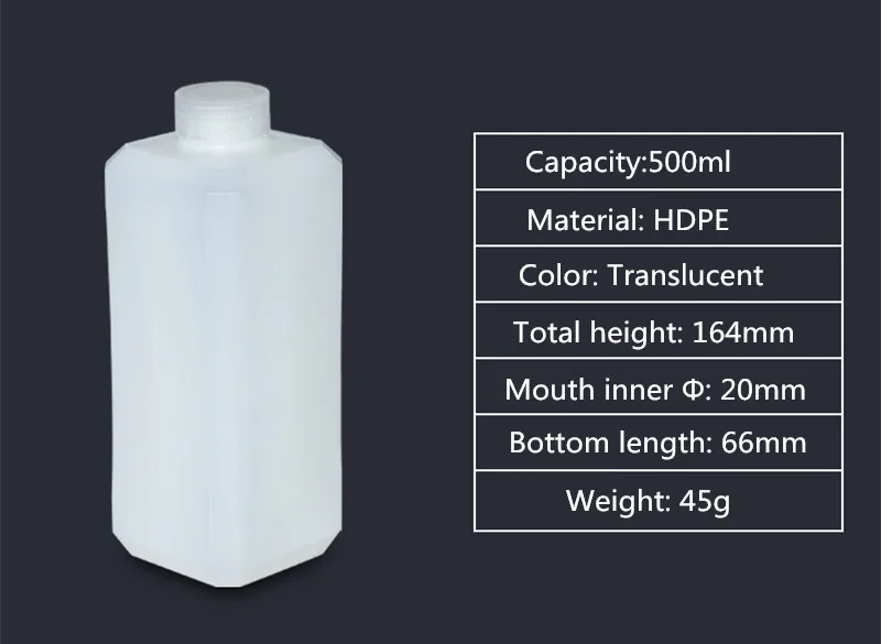 500ML square Пустой из ПВП бутылка узкий рот твердый пластиковый контейнер для жидкости, лосьона, косметической упаковки бутылки пищевой - Цвет: 500ML square
