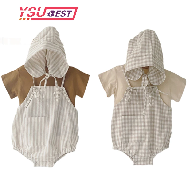 

0-3Yrs Baby Clothes Nnewborn Summer Baby Boys Clothes Solid Tee and Plaid Bodysuits With Hat Infant Girls Clothing Twins Clothes