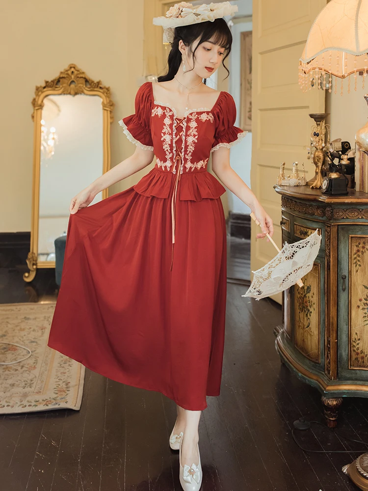 

The wind restoring ancient ways girl embroidered flowers falbala of tall waist wind dress