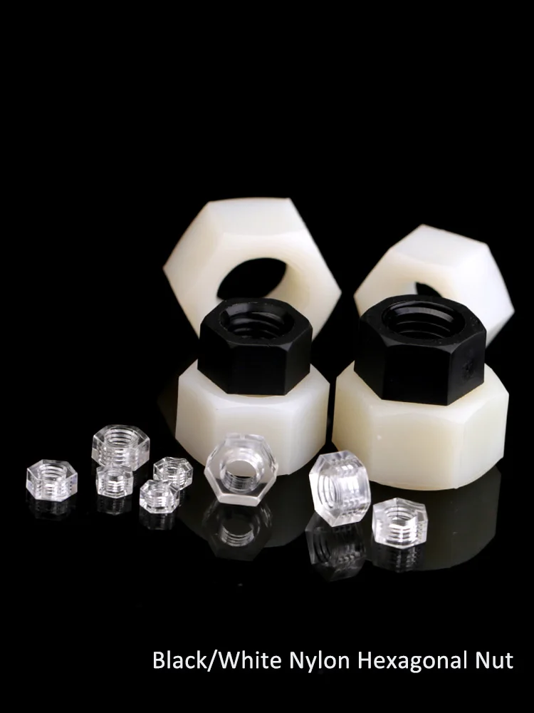 

8/10/20/30/50pcsPlastic Hex Nuts M2 to M20 Nylon PA66 Heat Insulation Hexagon Lock Nut Thread Bolt Cap Black White Clear