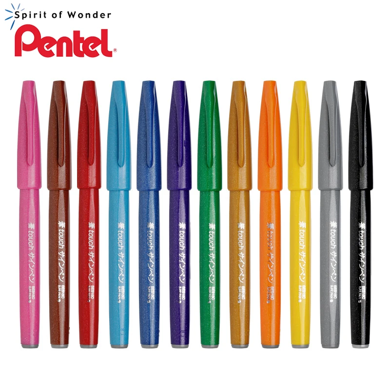 

2Pcs Pentel Colour Soft-Headed Brush Handbook SES15C Flower-Body Hand-Painted Soft Signature Calligraphy Pen