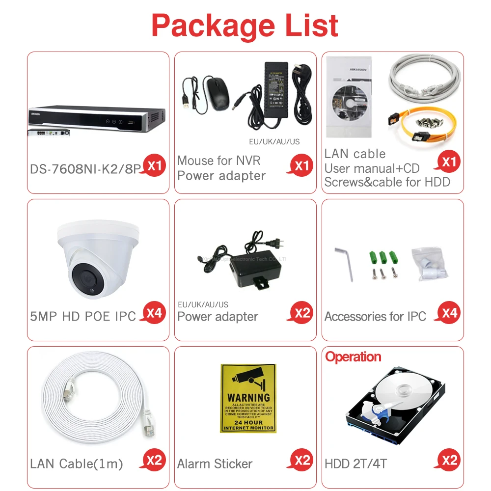8CH CCTV система 4 шт. ультра 5MP наружная камера безопасности POE с Hikvision 8 POE NVR DS-7608NI-K2/8 P DIY комплекты видеонаблюдения
