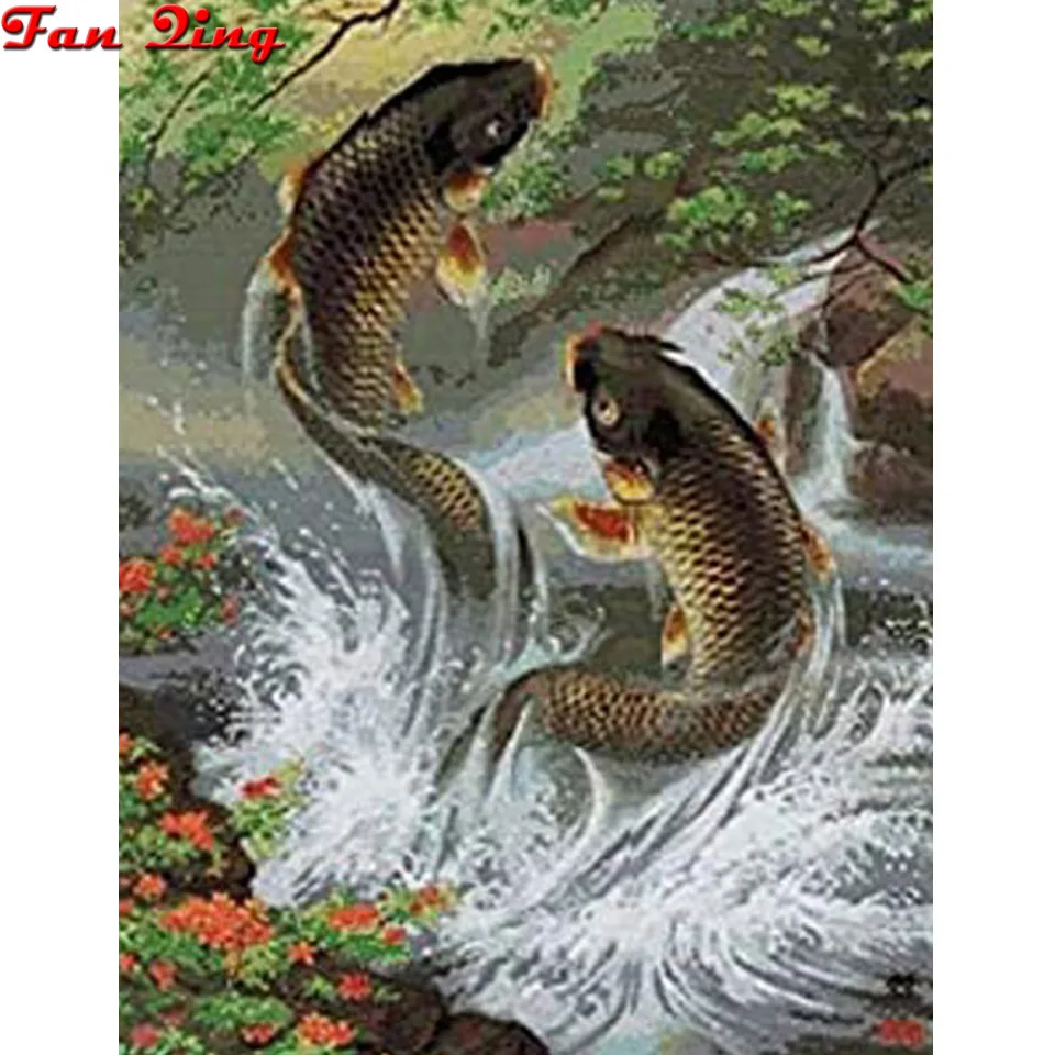 5D алмазная вышивка сделай сам рыба животное карп живопись полноформатная