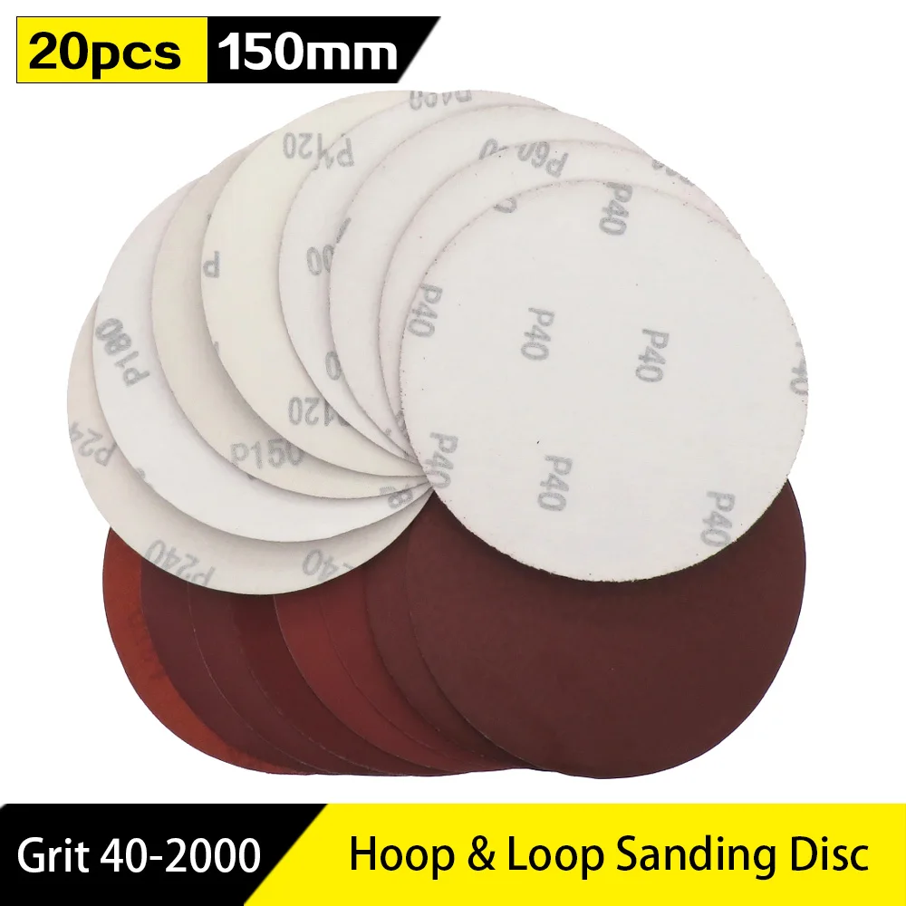

20pcs 6 Inch 150mm Round Red Sandpaper Disk Sand Sheets Grit 40-2000 Hook Loop Sanding Disc Self Adhesive for Sander Grits
