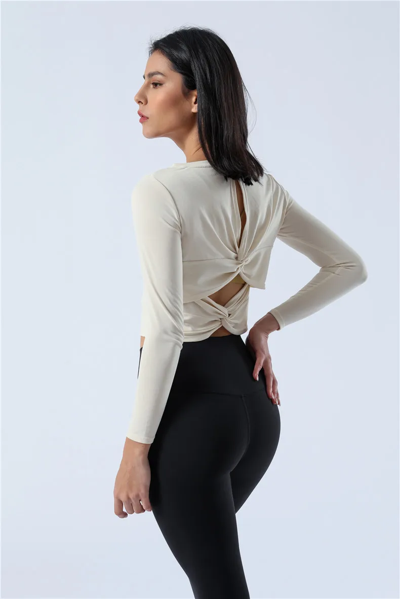 Sexy Back soft Fitness Athletic Yoga Long Sleeve Shirts Women Naked-feel Fabric Gym Workout Sport Long Sleeved Tops