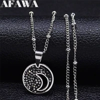 moon stainless steel black crystal statement necklace women silver color small charm necklaces jewelry collares n4886s01