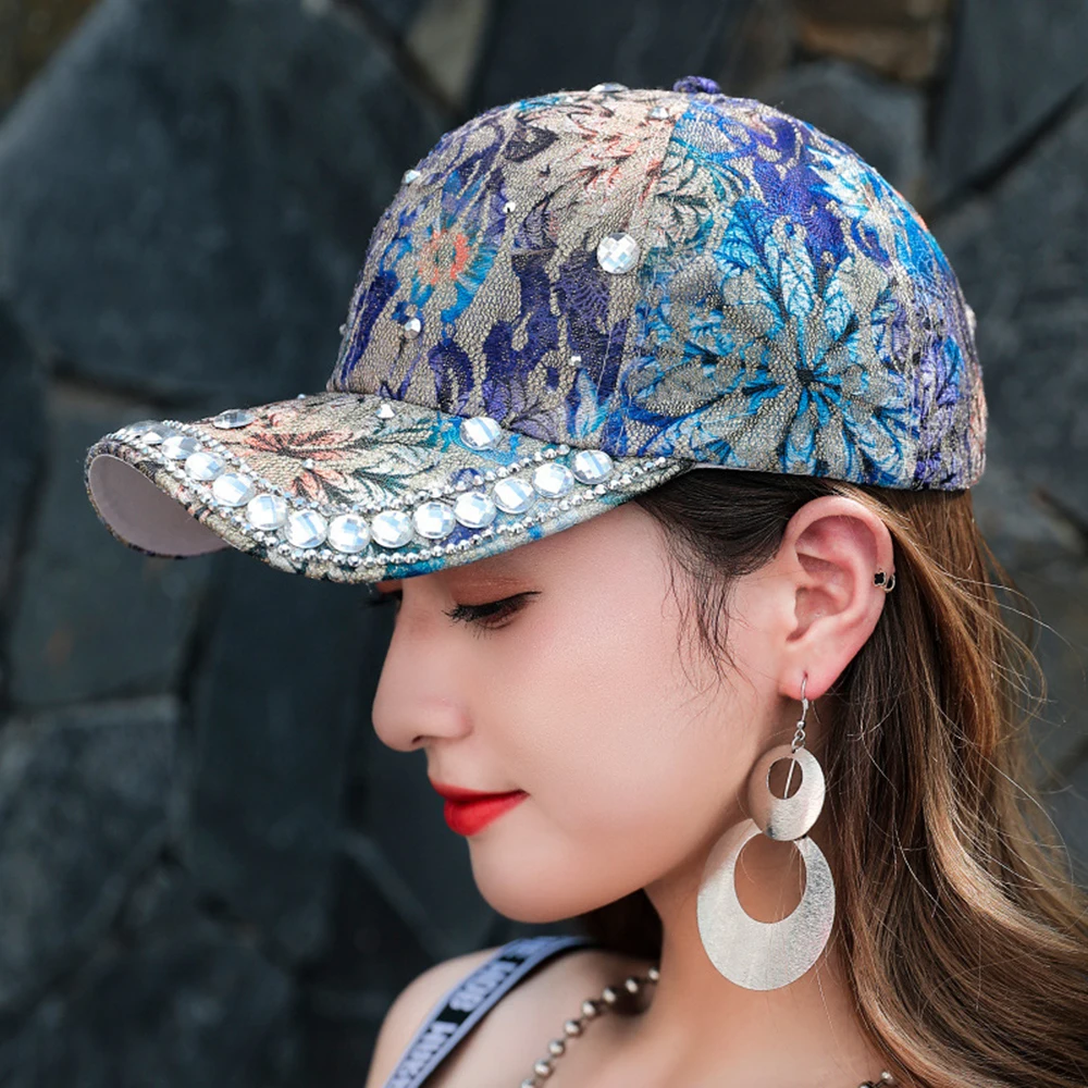 Outdoor Baseball Cap Diamond Painting Embroidery Flower Lace Cotton Snapback Hats Woman Rhinestone Female Cap Summer Sun Hat
