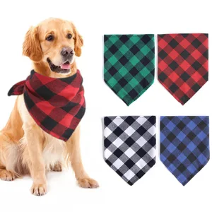 Dog Apparel Bandana Plaid Single Layer Pet Scarf Triangle Bibs Kerchief Pet Accessories Bib for Small Medium Large Dogs