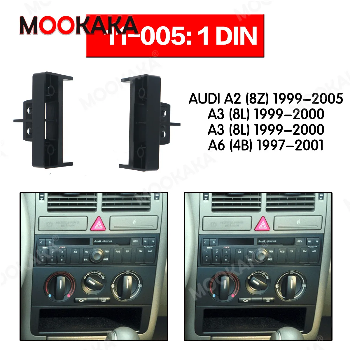 

Mookaka 2Din Car Radio Fascia Installation Frame For AUDI A2 (8Z) 1999-2005, A3 (8L) 1999 Kit Stereo Player Trim Mount Dashboard