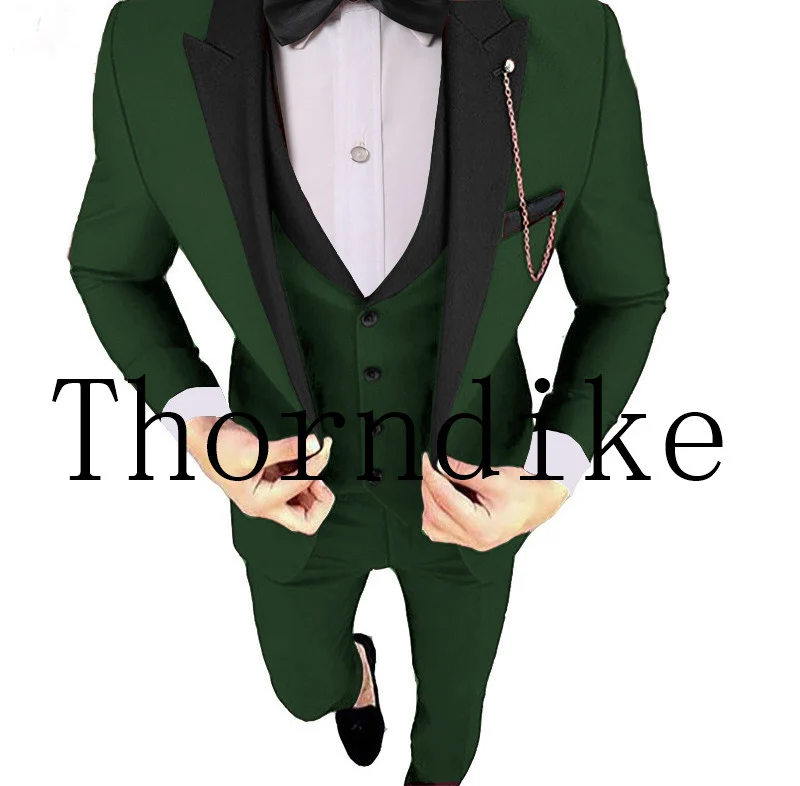 Thorndike красный костюм из 3 предметов Модный мужской повседневный бутик деловой костюм мужской свадебный костюм жениха блейзер(пиджак+ брюки+ жилет - Цвет: Армейский зеленый
