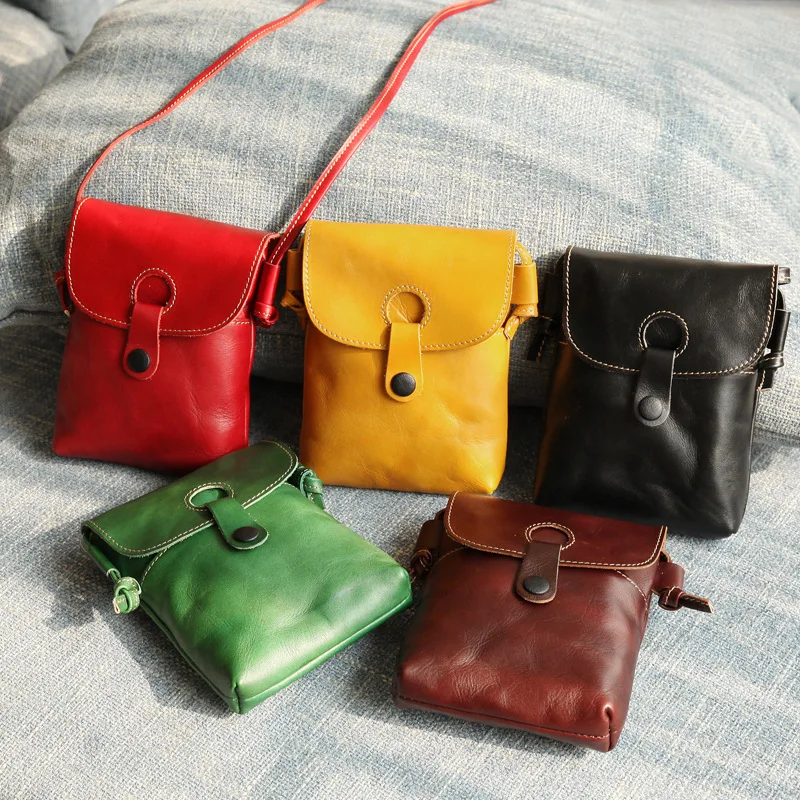 

Fashion Retro Soft Cow Leather Women's Wallet Girls Mini Mobile Phone Shoulder Bag Lady Crossbody Bag Mobile Phone Bag