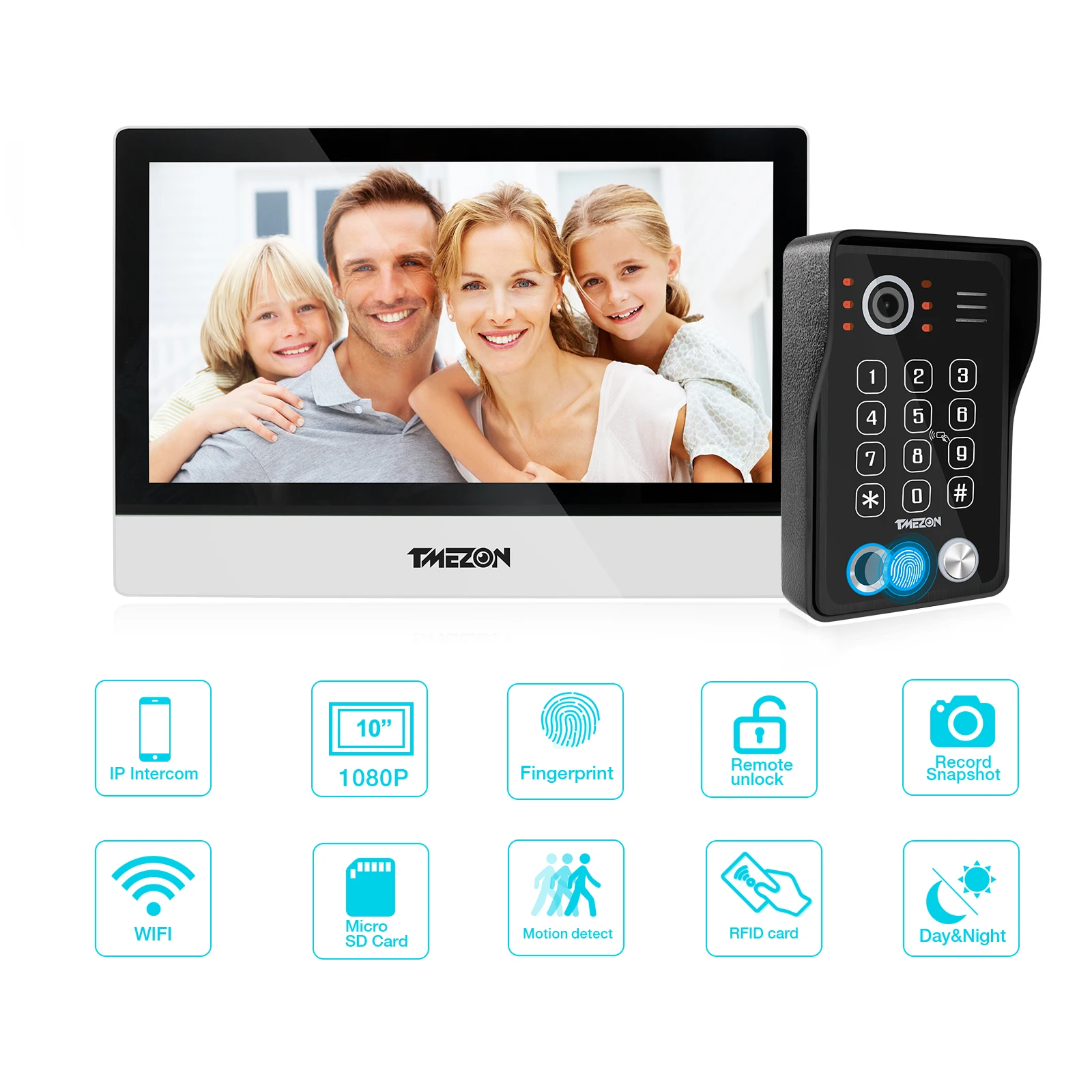 TMEZON WiFi Video Doorphone 10inch Touch Screen with 1080P Wired Doorbell 5in1 APP/Password/ Fingerprint/Card Swipe/Monitor Tuya enlarge