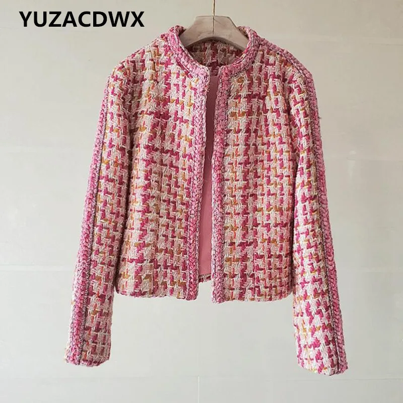 YUZACDWX 2021 Winter Designer Jacket Women's Long Sleeve Relief Tweed Embellished Short Jacket Fashion