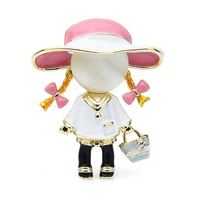 oi 2021 little girl with pink hat brooch cute girl eating melon shape brooches pin for girls women dress bag hat hijab pins