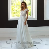new bohemian wedding dress high quality v neck short sleeves see through top chiffon a line boho bridal gowns