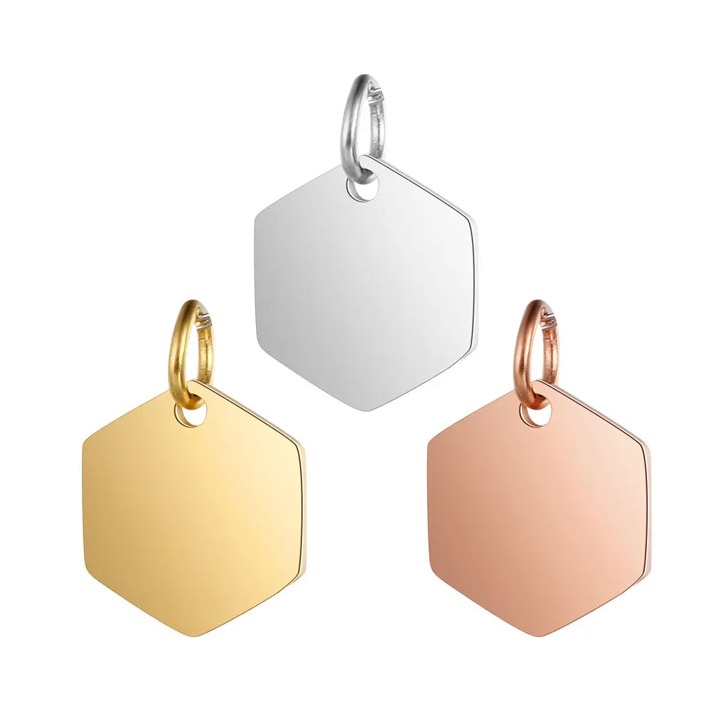 Stainless Steel High Mirror Polish Hexagon Pendant 10.5x15mm Blank Bar Charm Rose Gold Color DIY Jewelry Accessories 10pcs