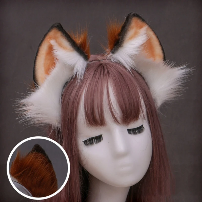 

Faux Fur Kitten Wolf Ears Headband Furry Plush Animal Hair Hoop Cosplay Costume X7YA