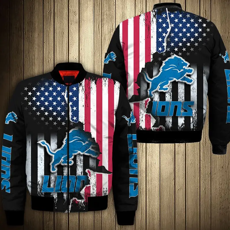 Мужская куртка бомбер STRAYDOGS с американским флагом ровным львом цвета: синий