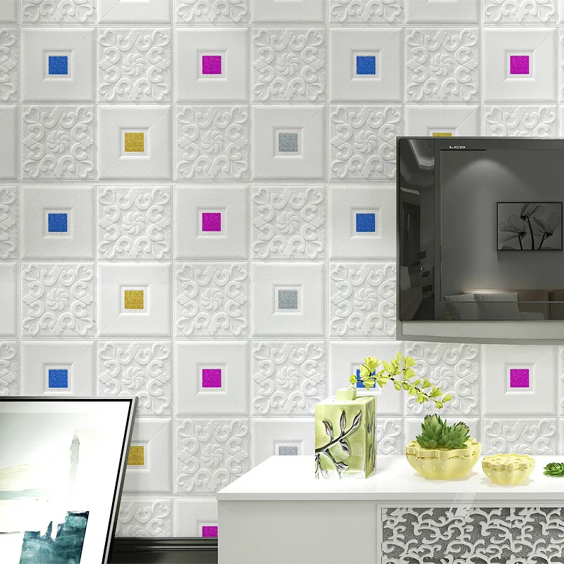 

10pcs Self adhesive 3D Wallpaper Waterproof TV Background wall stickers Living Room Wallpaper Bedroom Decoration brick Wallpap