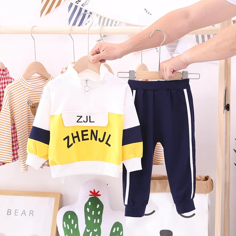 2020 new baby boys&ampgirls spring autumn fashion letter printing Color matching top+pants 2pcs casual sport suit Children clothes | Детская