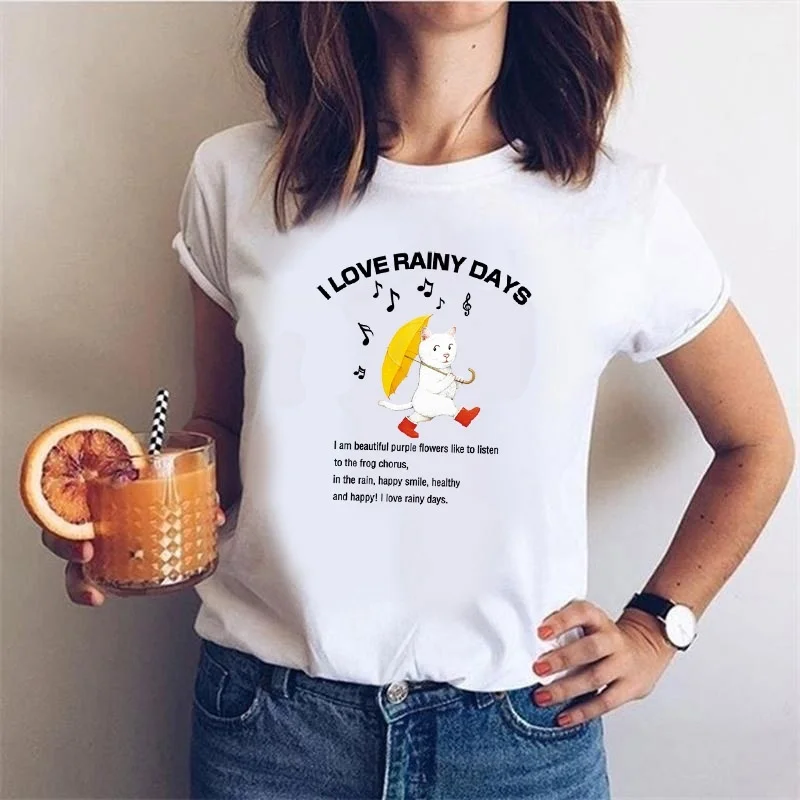 

VIP HJN Summer Fashion Unisex Top Tee I Love Rainy Days Graphic Top Cartoon Cute Women Tshirt