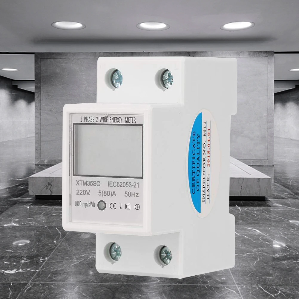 

Power Meter 80A Din Rail Single Phase Two Wire LCD Digital Display Power Consumption Energy 5-80A 220V Electric Meter KWh Meter